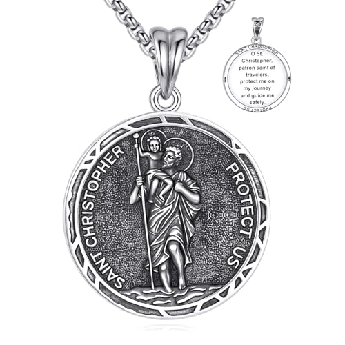 YFN 925 Sterlingsilber St. Christophorus Halskette für Männer Frauen Heiliger Christophorus Anhänger Schutzpatron der Reisenden Medaillon für Schutz mit 22+2" Kette Geschenkbox inklusive YFN 925 Sterlingsilber St. Christophorus Halskette für Männer Frauen Heiliger Christophorus Anhänger Schutzpatron der Reisenden Medaillon für Schutz mit 22+2" Kette Geschenkbox inklusive von YFN
