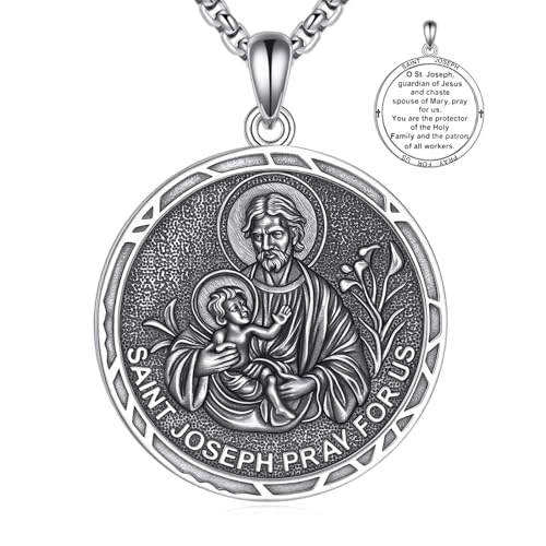 YFN 925 Sterlingsilber St. Joseph Halskette für Männer Frauen Heiliger Joseph Medaillon Anhänger Schutzpatron der Arbeiter & Familien mit 22+2" Verstellbarer Kette Geschenkbox inklusive YFN 925 Sterlingsilber St. Joseph Halskette für Männer Frauen Heiliger Joseph Medaillon Anhänger Schutzpatron der Arbeiter & Familien mit 22+2" Verstellbarer Kette Geschenkbox inklusive von YFN