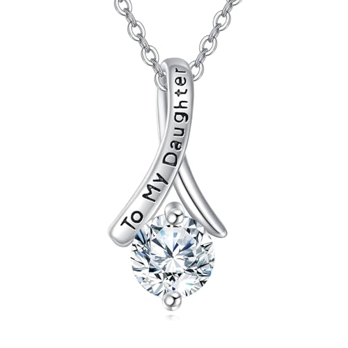 YFN An Meine Tochter Kette Sterling Silber Moissanit Anhänger Halskette Tochter Schmuck Geburtstagsgeschenk für Mädchen Abschlussgeschenke für Sie von YFN