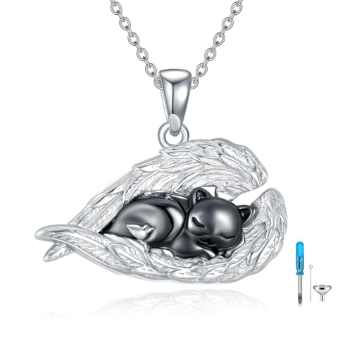 YFN Asche Katze Asche Box Halskette aus Silber Erinnerung Haustiere Hängende Katze Souvenirs Verbrennung Schmuck Geschenke Männer und Frauen von YFN