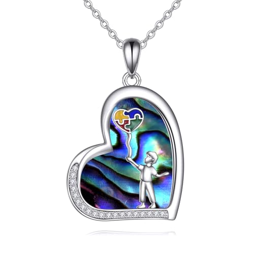 YFN Autismus Bewusstsein Kette Sterling Silber Abalone Autismus Puzzle Stück Anhänger Halskette ASD Autismus Schmuck für Frauen Inspirational Autismus Bewusstsein Geschenke von YFN