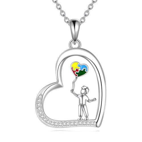 YFN Autismus Bewusstsein Kette Sterling Silber Autismus Puzzle Stück Anhänger Halskette ASD Autismus Schmuck für Frauen Inspirational Autismus Bewusstsein Geschenke von YFN