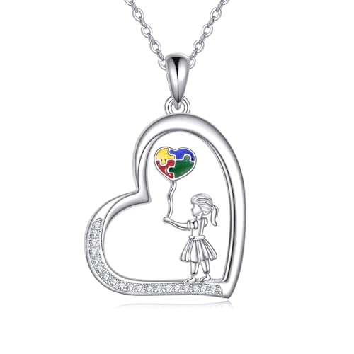YFN Autismus Bewusstsein Kette Sterling Silber Autismus Puzzle Stück Anhänger Halskette ASD Autismus Schmuck für Frauen Inspirational Autismus Bewusstsein Geschenke von YFN