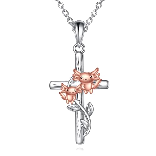 YFN Axolotl-Kreuz-Halskette für Damen, Sterlingsilber, Axolotl-Anhänger, Schmuck, Tiere, Geschenke von YFN