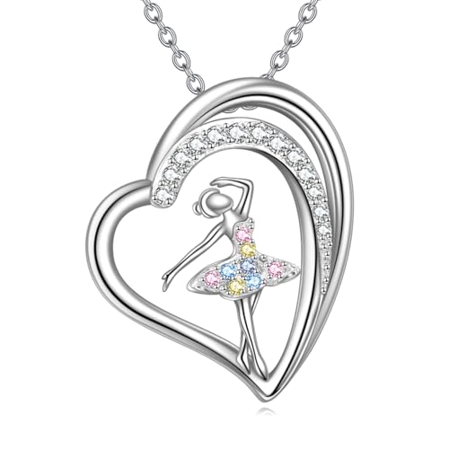 YFN Ballerina Halskette, Sterling Silber Ballerina Herz Anhänger Halskette Mädchen Tanz Kristall Anhänger Schmuck Geschenke oder Weihnachten Frauen Mädchen von YFN