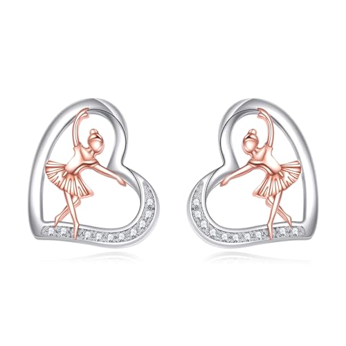 YFN Ballett Ohrringe 925 Sterling Silber Sport Ballerina Ohrstecker Herz Schmuck Geschenk für Damen von YFN