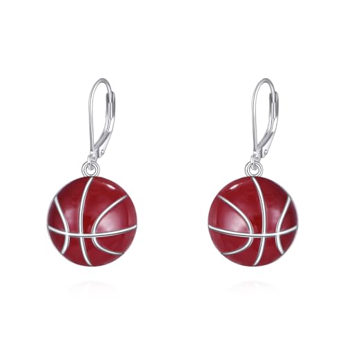 YFN Basketball Ohrringe 925 Sterling Silber Hängend Tropfen Klappbügel Ohrringe Schmuck Basketball Geschenke für Damen Herren Basketball Spieler von YFN