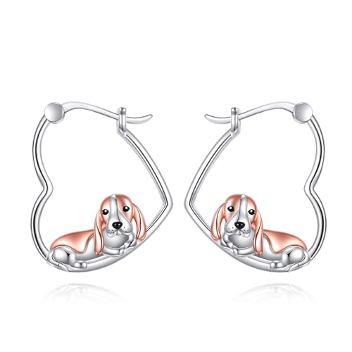 YFN Basset Hound Ohrringe 925 Sterling Silber Tier Herz Creolen Ohrringe Hängend Tropfen Baumelnder süßer Hund Schmuck Geschenke für Damen von YFN