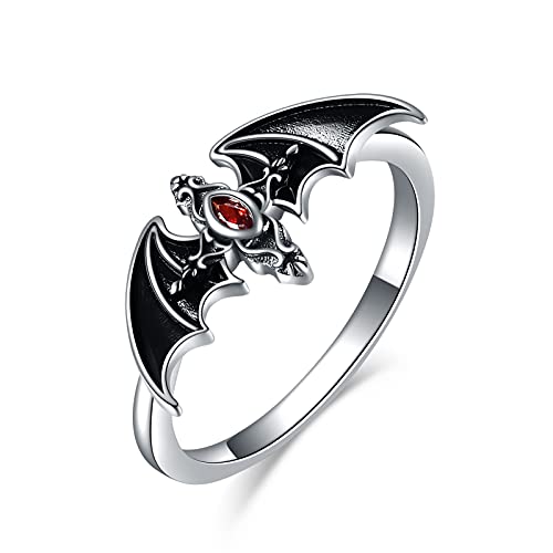 YFN Bat Halskette Sterling Silber Gothic Vampir Anhänger Ohrringe Ringe Gothic Schmuck Halloween Geschenk Für Frauen Männer Mädchen (Ring) von YFN