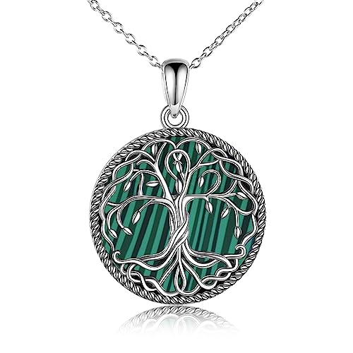 YFN Baum des Lebens Halskette 925 Sterling Silber Malachit Keltisch Anhänger Mode Schmuck Geschenke für Damen Mädchen Mutter Tochter von YFN