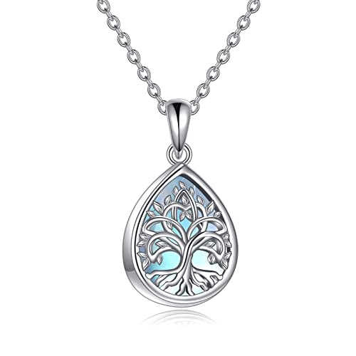 YFN Baum des Lebens Halskette 925 Sterling Silber Mondstein Keltischer Tropfen Anhänger Modeschmuck Geschenke für Damen Mädchen Mama von YFN