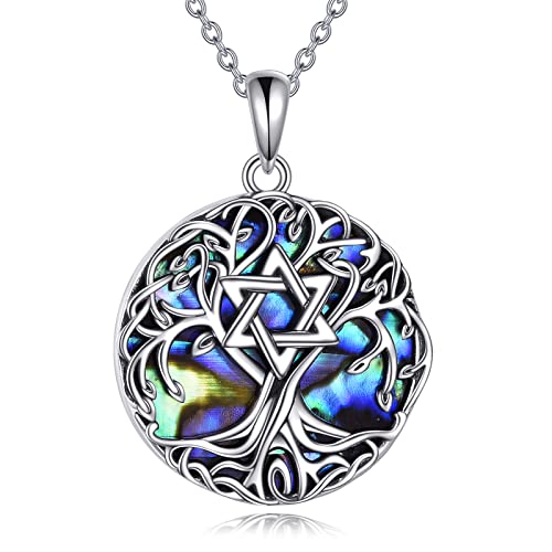 YFN Baum des Lebens Halskette Sterling Silber Davidstern Lebensbaum Anhänger Kette Abalone Shell Keltischer Schmuck Geschenke für Damen Herren von YFN