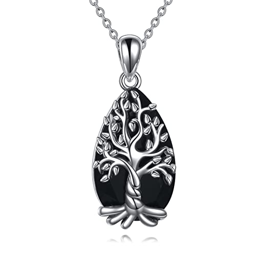 YFN Baum des Lebens Halskette Sterling Silber Schwarz Obsidian Anhänger Turmalin Kristall Heilung Schmuck Spirituellen Schutz Geschenke für Damen Mädchen von YFN