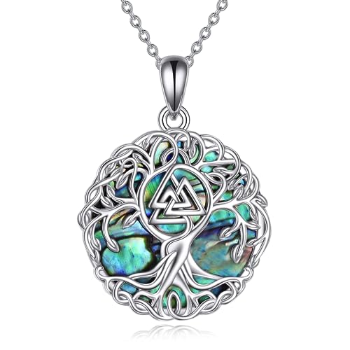YFN Baum des Lebens Halskette Sterling Silber Viking Baum Anhänger Kette Valknut Amulett Keltischer Schmuck Geschenke für Damen Herren von YFN