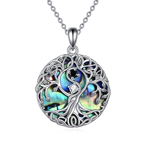 YFN Baum des Lebens Halskette Sterling Silber Yin Yang Lebensbaum Anhänger Kette Abalone Shell Keltischer Schmuck Geschenke für Damen Herren von YFN