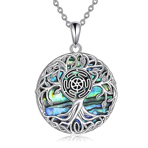 YFN Baum des Lebens Halskette Sterling Silber Zinn Rad der Hekate Göttin Anhänger Kette Schmuck Wiccan Geschenke für Damen Herren von YFN