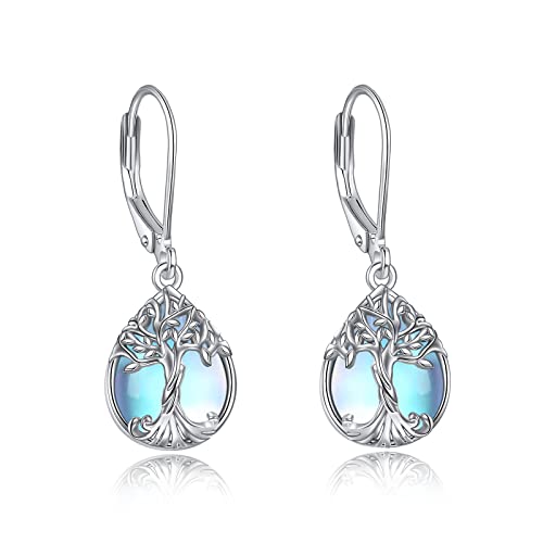 YFN Baum des Lebens Mondstein Ohrringe Leverback 925 Sterling Silber Teardrop Dangle hypoallergene Ohrring für Frauen Mädchen YFN Baum des Lebens Mondstein Ohrringe Leverback 925 Sterling Silber Teardrop Dangle hypoallergene Ohrring für Frauen Mädchen von YFN