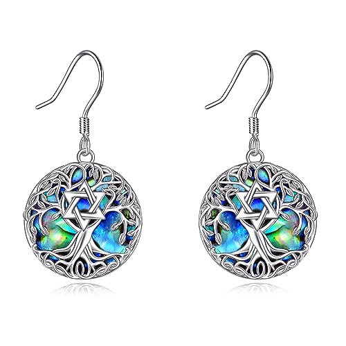 YFN Baum des Lebens Ohrringe Sterling Silber Davidstern Lebensbaum Ohrhänger mit Abalone Muschel Ohrhänger Schmuck Geschenke für Damen von YFN