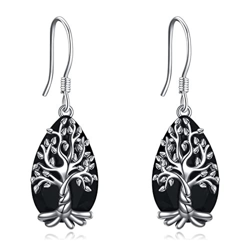 YFN Baum des Lebens Ohrringe Sterling Silber Schwarzer Obsidian Turmalin Kristall Ohrringe Lebensbaum Schmuck Spiritueller Schutz Geschenke für Damen Mädchen YFN Baum des Lebens Ohrringe Sterling Silber Schwarzer Obsidian Turmalin Kristall Ohrringe Lebensbaum Schmuck Spiritueller Schutz Geschenke für Damen Mädchen von YFN