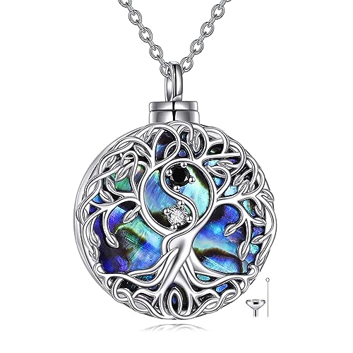 YFN Baum des Lebens Urne Halskette Sterling Silber Yin Yang Asche Anhänger Kette Kremation keltischen Schmuck Andenken Geschenke für Damen Männer von YFN