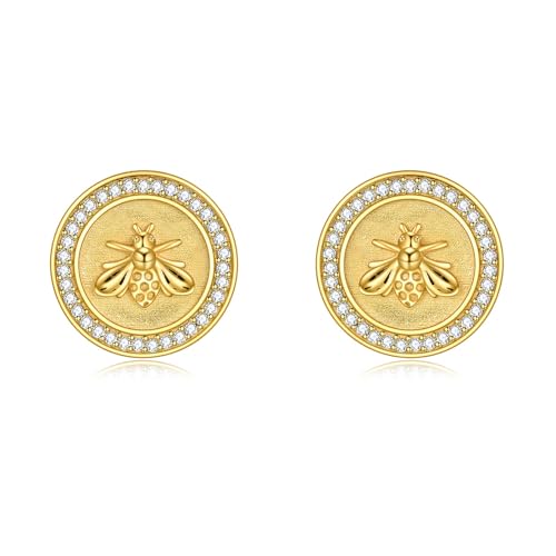 YFN Biene Ohrringe Sterling Silber Vergoldet Biene Ohrstecker Damenohrringe mit Zirkonia für Damen Frauen Mädchen von YFN