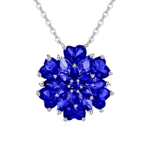 YFN Blume Geburtsstein Kette 925 Sterling Silber Königsblau Zirkonia Anhänger Halskette Blume Schmuck September Geburtstag Geschenke für Damen Ehefrau Mutter Tochter von YFN