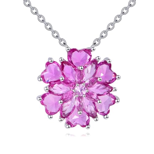 YFN Blume Geburtsstein Kette 925 Sterling Silber Rosa Zirkonia Anhänger Halskette Blume Schmuck Oktober Geburtstag Geschenke für Damen Ehefrau Mutter Tochter von YFN