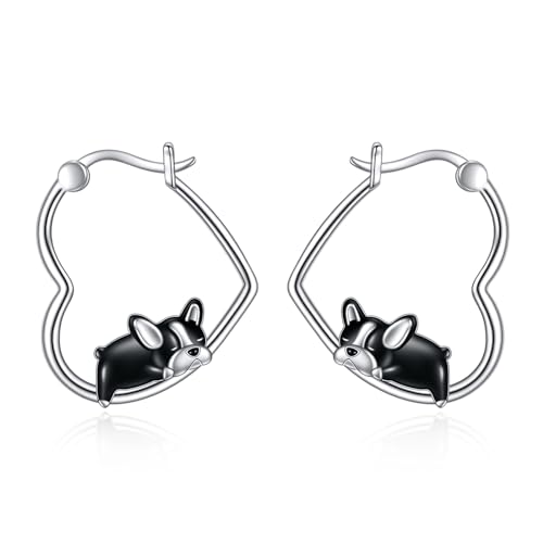 YFN Boston Terrier Ohrringe Sterling Silber Tier Herz Creolen Baumeln Tropfen Niedlichen Hund Schmuck Geschenke für Damen von YFN