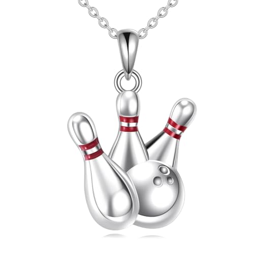 YFN Bowling Kette Sterling Silber Bowling Pins und Kugel Anhänger Halskette Bowlingschmuck für Damen Männer Bowling Geschenke für Bowler Bowling Liebhaber von YFN