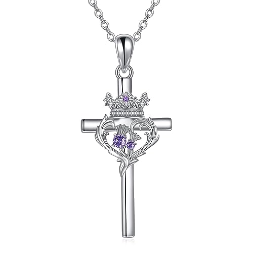 YFN Schottische Halskette Geschenke für Frauen Sterling Silber Distel Amethyst Krone Anhänger luckenbooth Schmuck für Mädchen Mama Geburtstag Christms von YFN