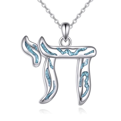 YFN Chai Kette Sterling Silber Türkis Chai Anhänger Halskette Hebräisch Schmuck für Frauen Jüdische Geschenke für Frauen von YFN