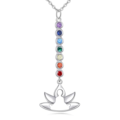 YFN Chakra Kette Sterling Silber Sieben Chakra Anhänger Halskette Chakra Schmuck für Frauen Yoga Geschenke von YFN