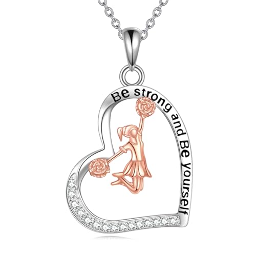 YFN Cheerleader Halskette 925 Sterling Silber Sport Anhänger Cheerleading Schmuck Geschenk für Damen Mädchen von YFN