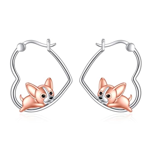 YFN Chihuahua Ohrringe 925 Sterling Silber Tier Herz Creolen Ohrringe Hängend Tropfen Baumelnder süßer Hund Schmuck Geschenke für Damen von YFN