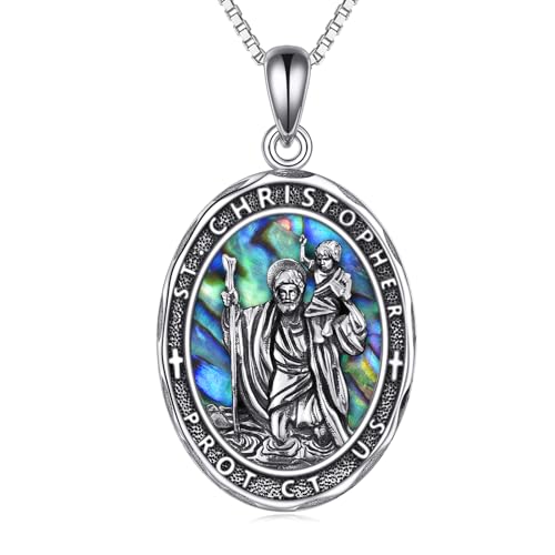 YFN Christophorus Kette 925 Sterling Silber Heiliger Christophorus Anhänger Halskette,Damen und Herren, Anhänger, katholisch, Amulett- Ideal für die Taufe oder Heilige Kommunion von YFN
