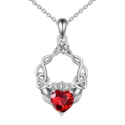 YFN Claddagh Kette Sterling Silber Birthstone Halskette Anhänger Irish Celtic Schmuck Geschenk für Damen (01) von YFN