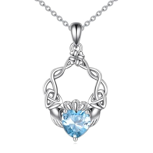 YFN Claddagh Kette Sterling Silber Birthstone Halskette Anhänger Irish Celtic Schmuck Geschenk für Damen (03) von YFN