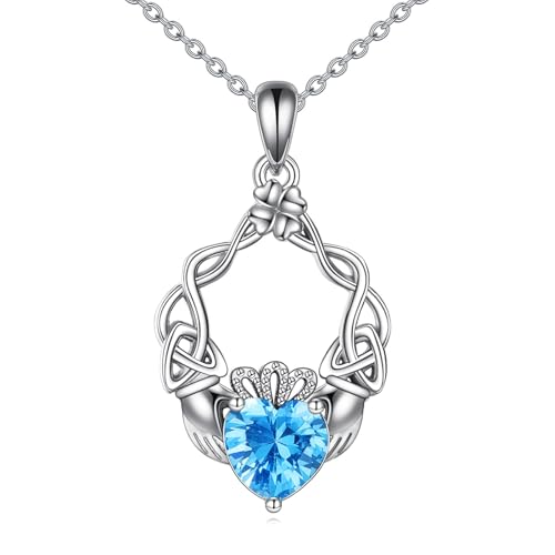 YFN Claddagh Kette Sterling Silber Birthstone Halskette Anhänger Irish Celtic Schmuck Geschenk für Damen (12) von YFN