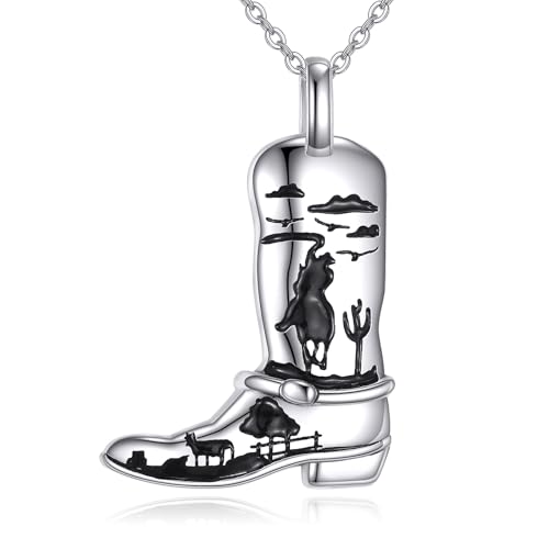 YFN Cowgirl Boot Kette Sterling Silber Cowboy Boot Anhänger Halskette Western Schmuck für Damen Country Style Cowgirl Boot Geschenke von YFN