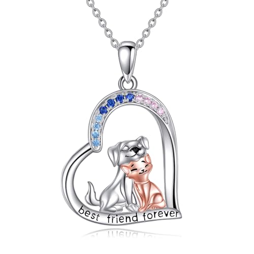 YFN Katze Hund Halskette für Frauen Mädchen Sterling Silber niedlich Tier Herz Anhänger (Katze) von YFN