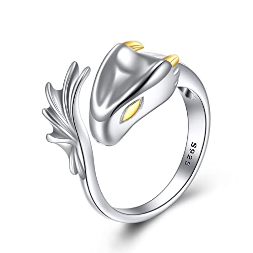 YFN Drachen Ringe Sterling Silber Schwarz und Weiß Drachen Ringe Schmuck Dragon Geschenke für Damen Herren (Weiß) von YFN