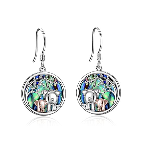 YFN Elefanten Ohrringe Sterling Silber Abalone Shell Dangle Mutter Tochter Ohrringe Modeschmuck Geschenke für Mama Frauen Mädchen von YFN