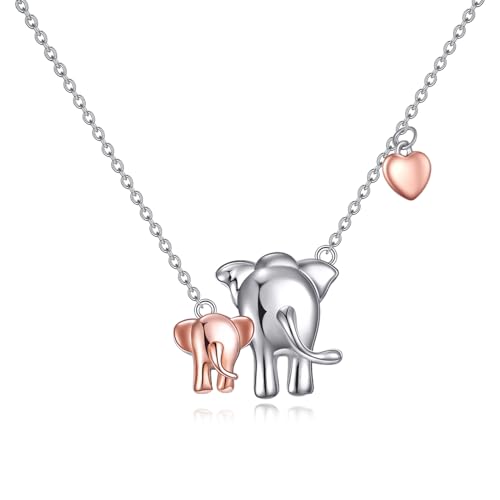 YFN Elefanten Halskette 925 Sterling Silber Mutter und Tochter Anhänger Tier Schmuck Geschenk für Damen Mutter von YFN