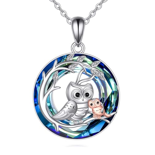 YFN Eule Halskette 925 Sterling Silber Mutter Tochter Anhänger Blau Kristall Schmuck Geschenke für Frauen Mum YFN Eule Halskette 925 Sterling Silber Mutter Tochter Anhänger Blau Kristall Schmuck Geschenke für Frauen Mum von YFN
