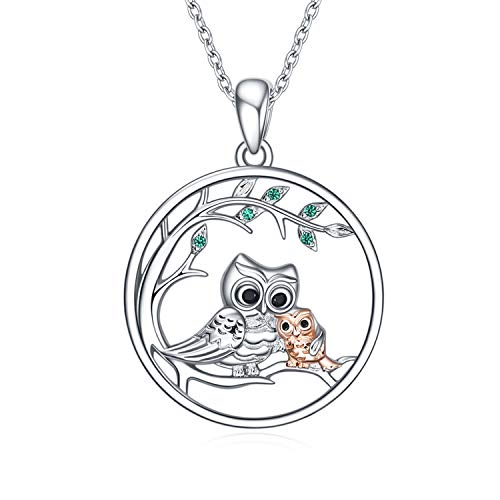 YFN Eule Halskette 925 Sterling Silber Mutter Tochter Anhänger Schmuck Geschenke für Damen Mütter Mädchen (Eule Ⅰ-Silber&Rose Gold) von YFN