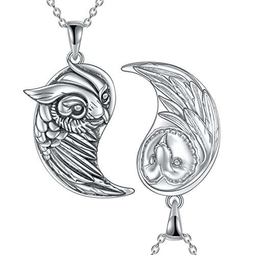 YFN Eule Halskette Sterling Silber Yin Yang Eule Anhänger Passende Schmuck für 2 Geschenke für Paar Freunde Damen Herren von YFN