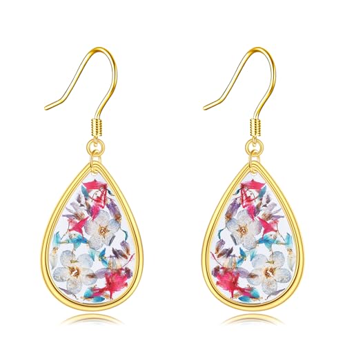 YFN Forget Me Not Ohrringe Sterlingsilber Vintage gepresste Blume Vergissmeinnicht baumeln Tropfen Ohrringe Blumenschmuck Geschenke für Frauen von YFN