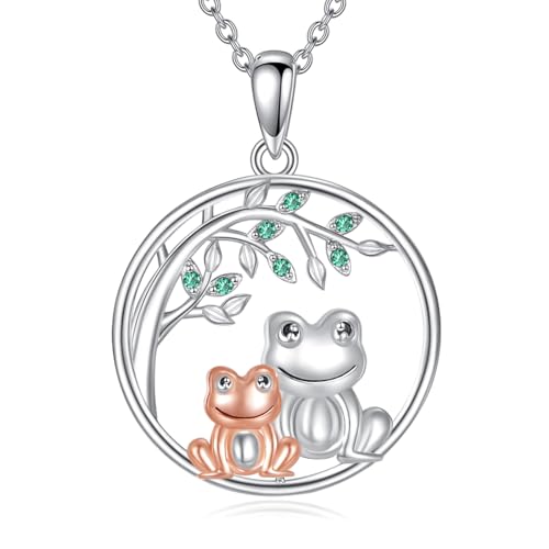 YFN Frosch Halskette 925er Sterling Silber Frosch Kette Mutter Tochter Anhänger Tier Schmuck Geschenk für Damen Mutter von YFN