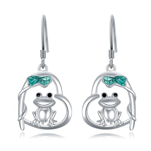 YFN Frosch Ohrringe Hängend Silber 925 Tier Ohrringe Frosch Schmuck für Mädchen Tochter Schwester Freunde von YFN