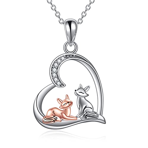 YFN Fuchs-Halskette für Damen, Sterlingsilber, Fuchs-Anhänger, Schmuck, Geschenke für Frauen, Teenager, Mädchen (Silber-Zwei-Fuchs-Halskette) von YFN